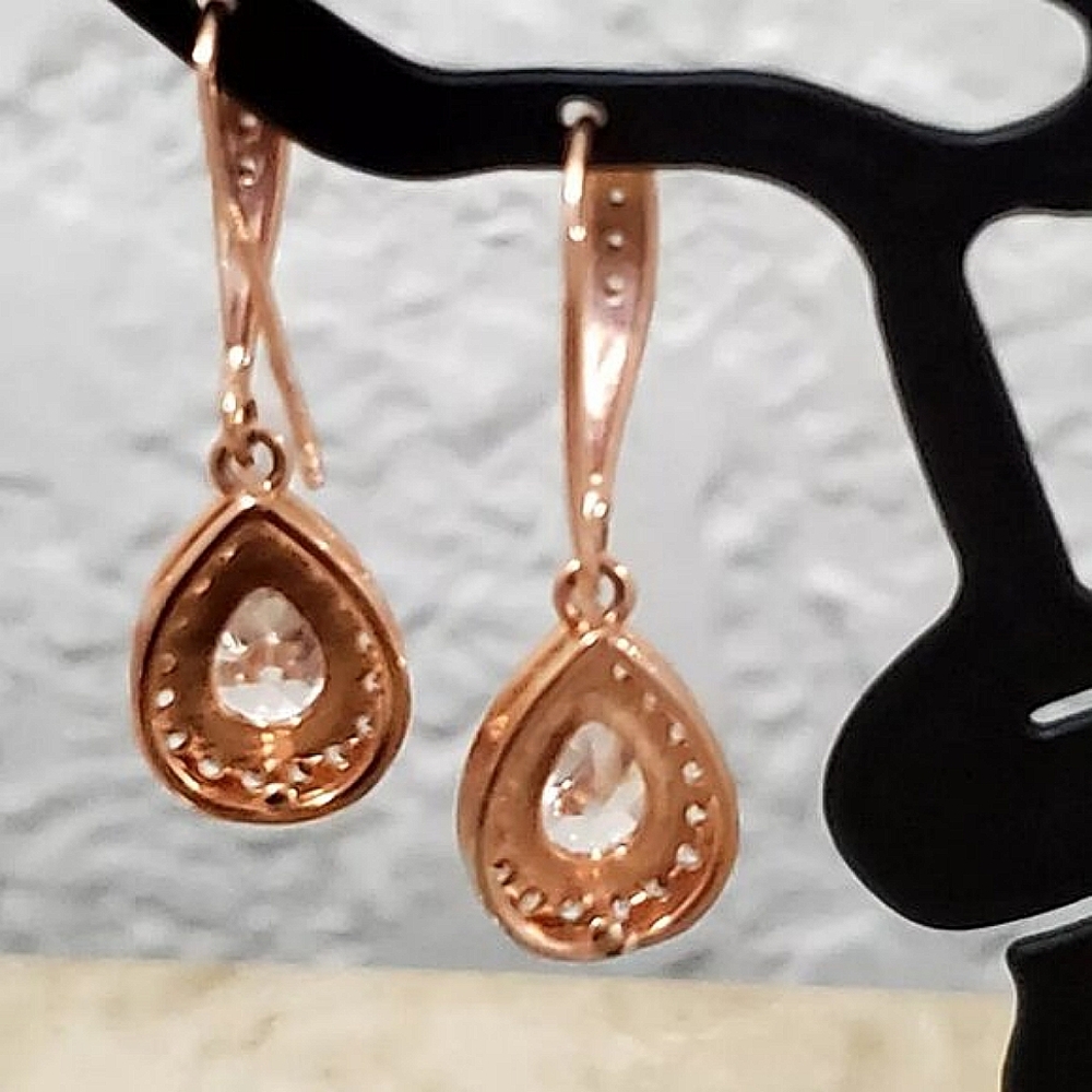Rose Gold Plated 2 Pc Crystal Earrings & Bracelet Jewelry Set - Picture 14 of 17
